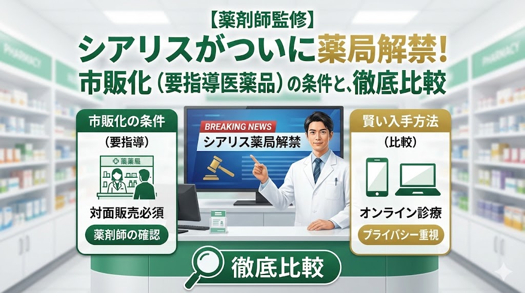【薬剤師監修】シアリスがついに薬局解禁！市販化（要指導医薬品）の条件と、賢い入手方法を徹底比較
